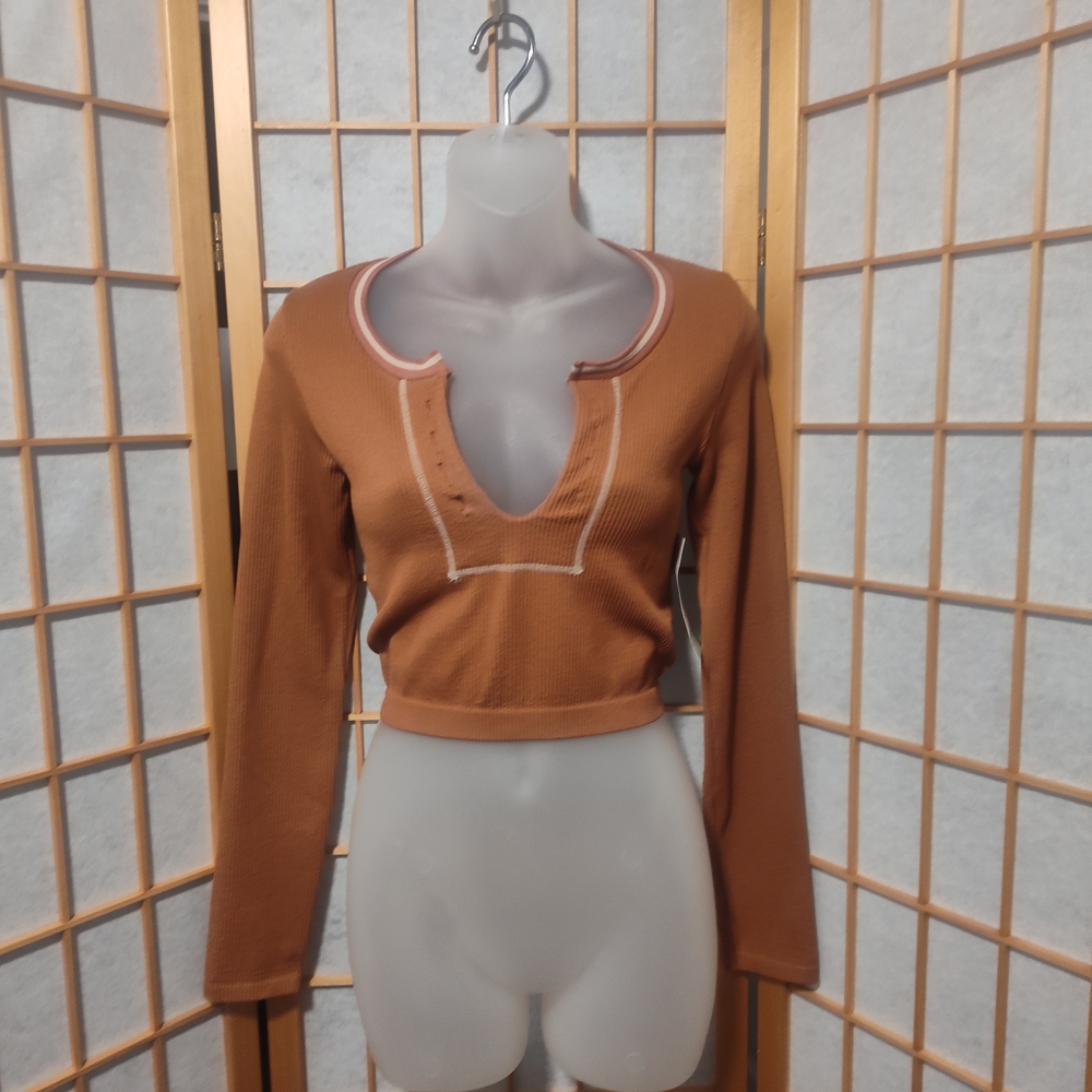 Stylish Tan Long Sleeve Crop Top